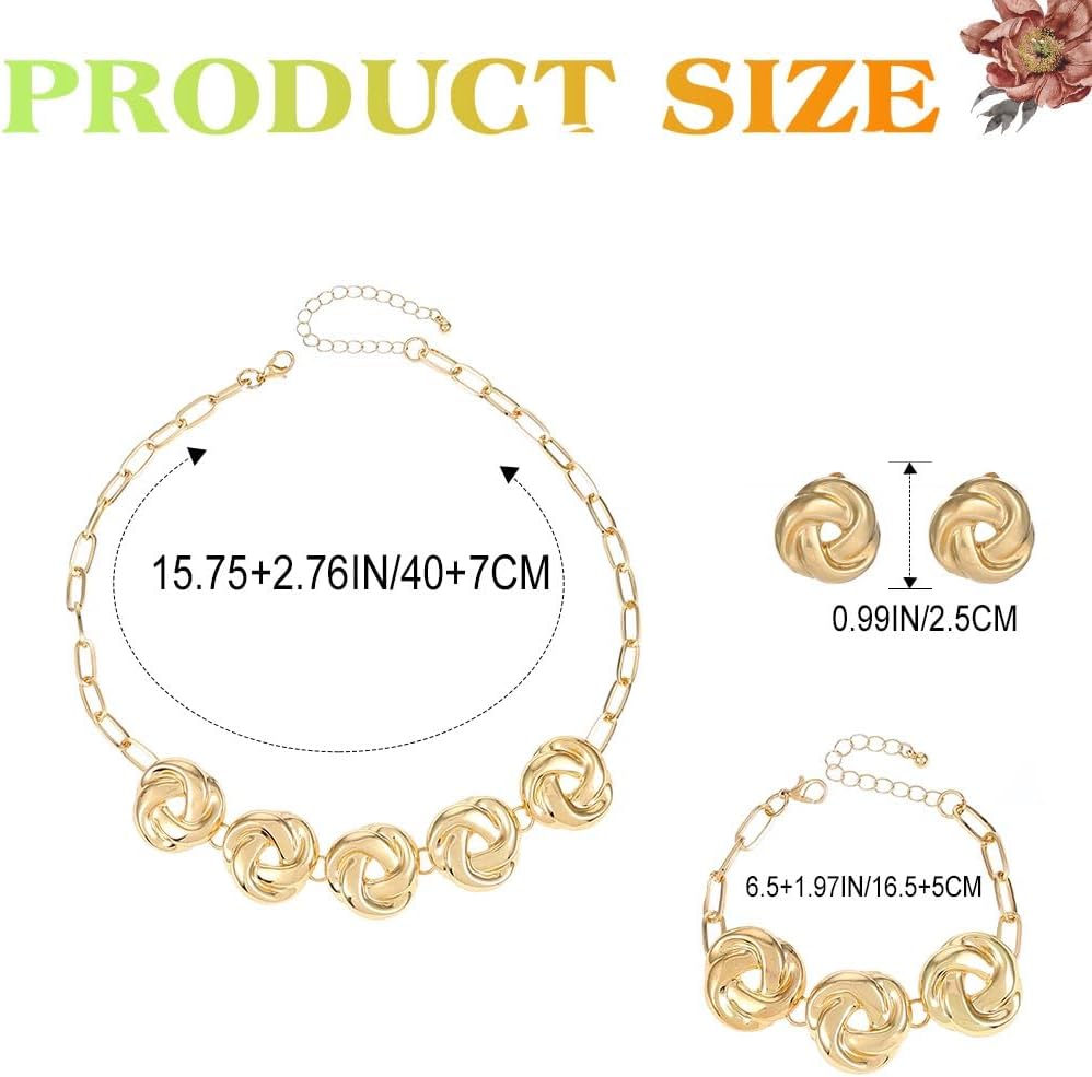 TWINKLEDE African Gold Necklace Jewerly Sets Flower Chunky Choker Necklaces Earrings and Bracelet for Women - Image 5