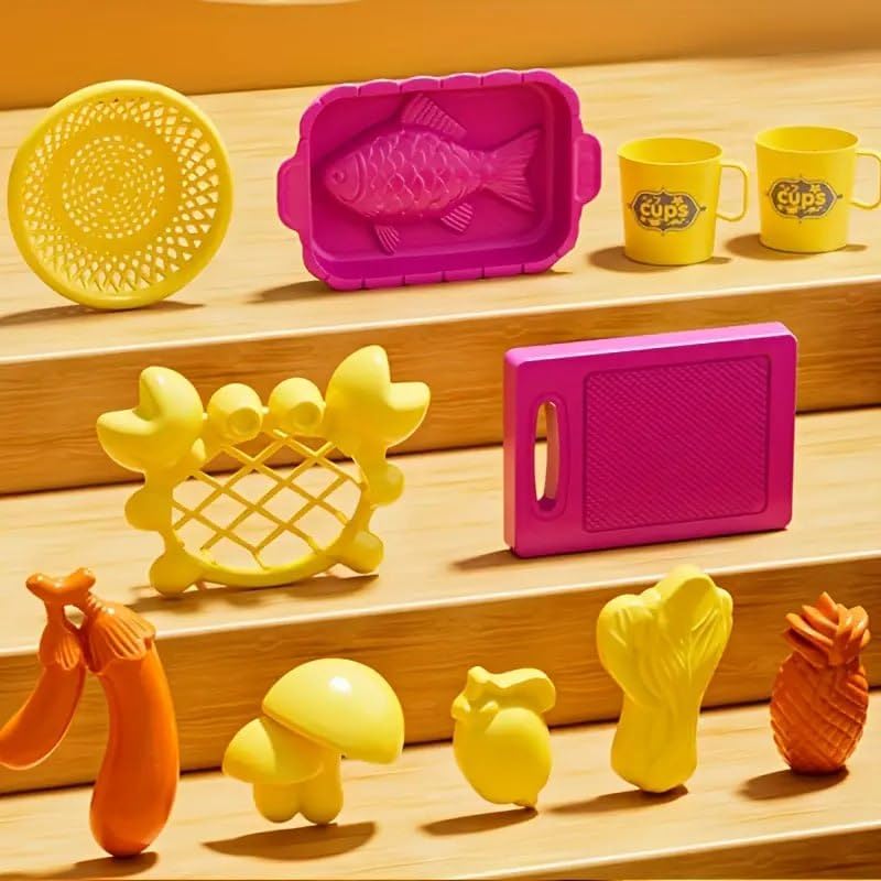 Image of Mini Kids Pretend Kitchen Sink Toy | Pretend Dishwasher with Running Water | Play Sink & Kitchen Playset with Tableware | Multicolour