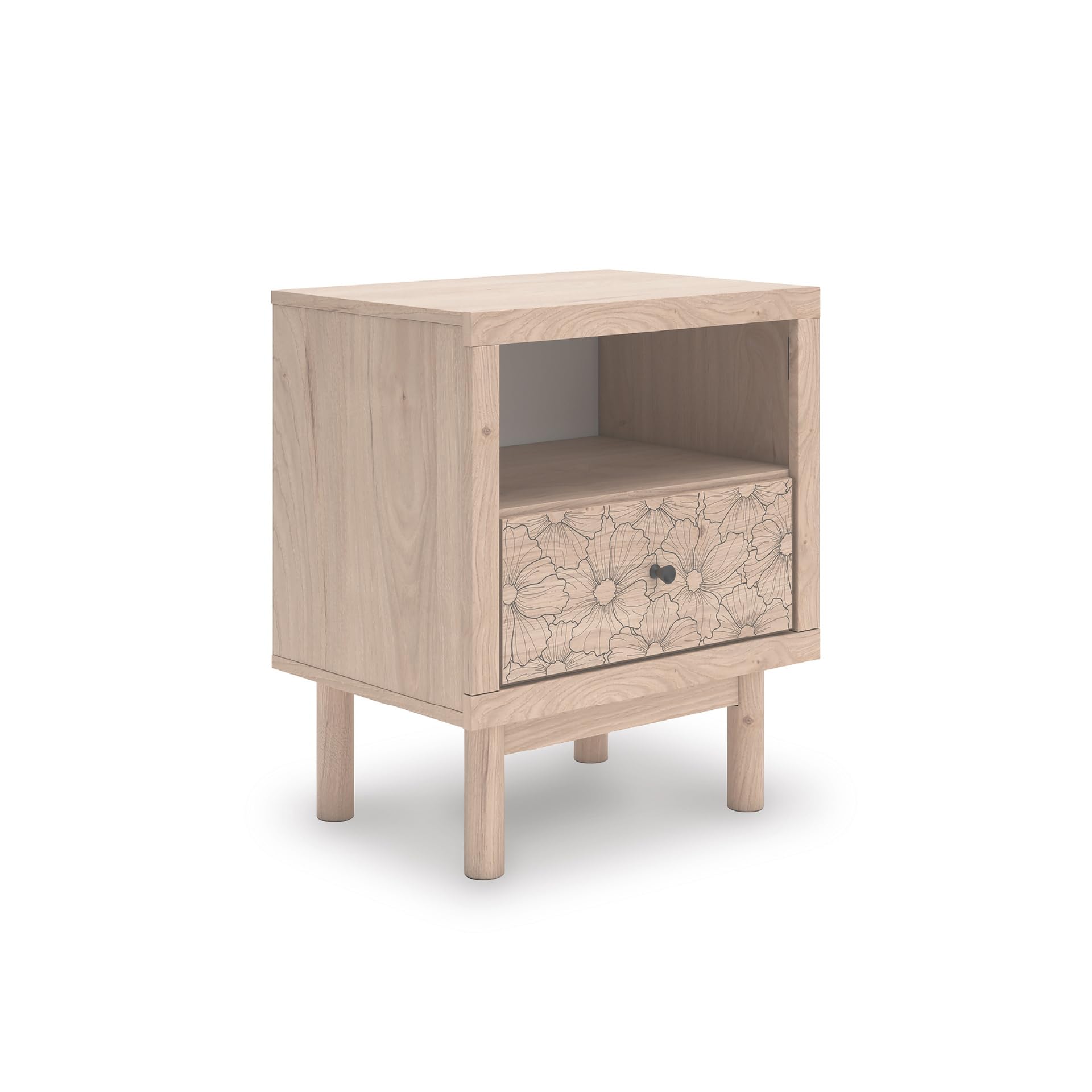 Signature Design by Ashley Birkmore Nightstand Bedside Charging Station with USB Port, Engineered Wood and Decorative Laminate, Youth Bedroom Bedside Table, Tan
