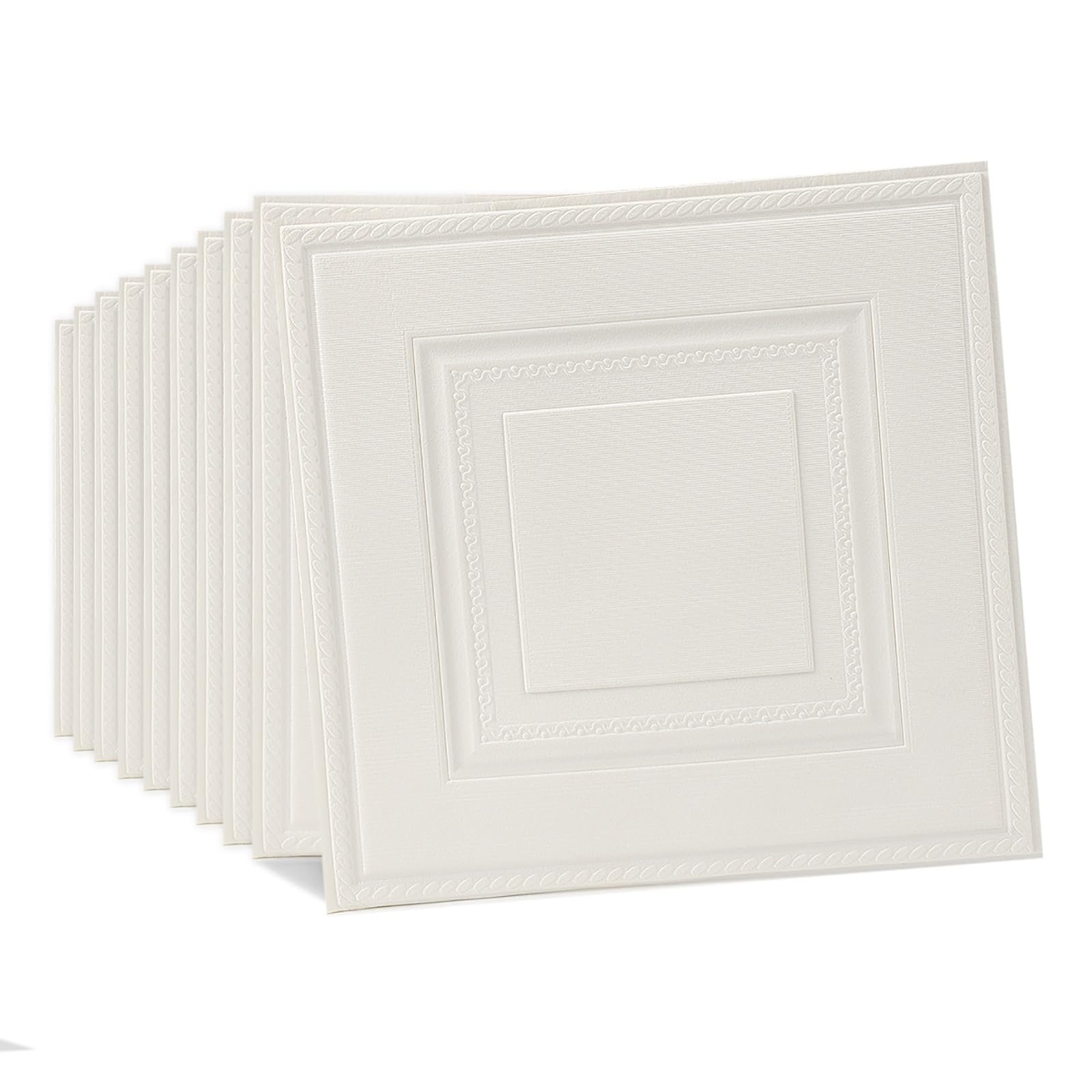 Tarwanear 50 Pack White Grid Panels Peel and Stick 3D Wall Panels 35×35cm Self Adhesive Wall Tile Stickers Waterproof Removable DIY Ceiling Covering for Home/Office Decoration