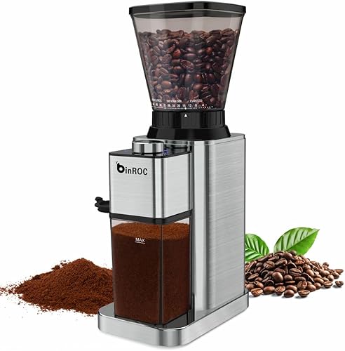 Molinillo de café con rebabas cónicas, molinillo eléctrico antiestático para uso doméstico, 48 ajustes de molienda ajustables para 2-12 tazas, acero