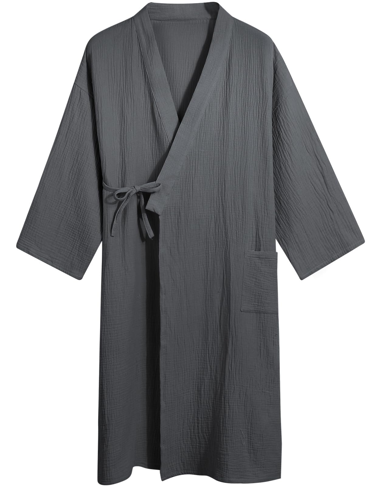 Sumolux Men's Pajamas, Japanese Style Bathrobe, Sleepwear, 100% Cotton, Double Layered Gauze, Front Opening, Skin-Friendly, Sweat-Absorbent, Loose Fit, Loungewear, Suitable for After Bath, Father's X-Large gray (dark gray)