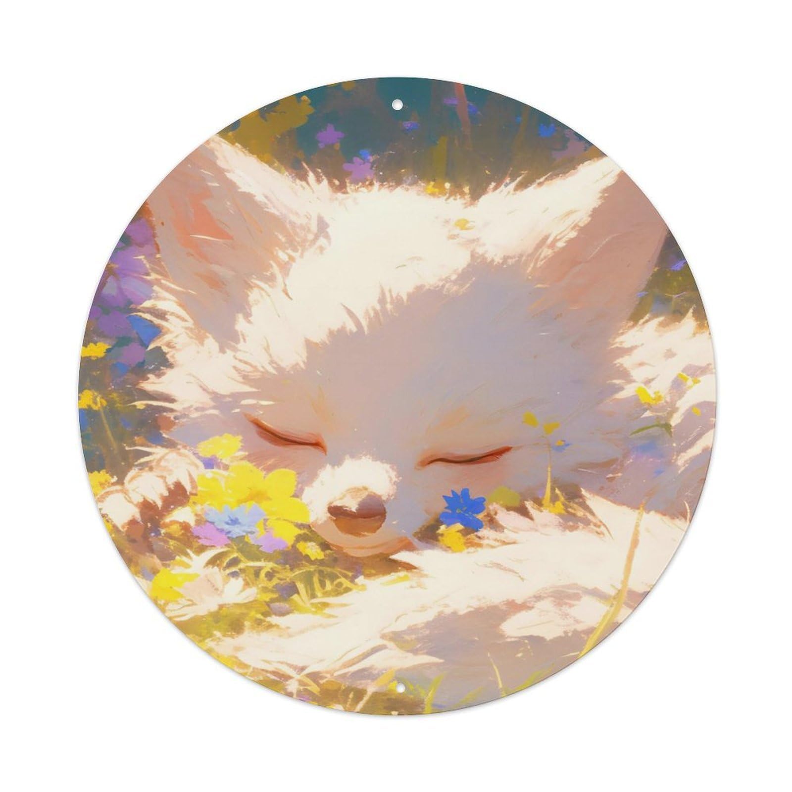 Animal Artwork The Little Fox Sleeping on The Grass Vintage Metal Tin Sign Plaque Wall Decor for Cafe, Club Bar, Office, Garden Metal Poster 8x8Inch