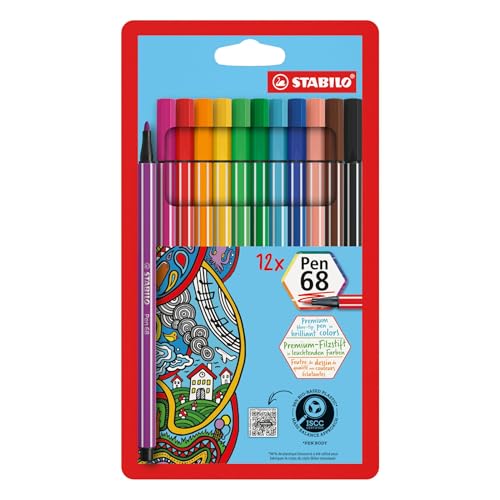 STABILO - Premium-Filzstift - Pen 68-12er Pack - mit 12 verschiedenen Farben