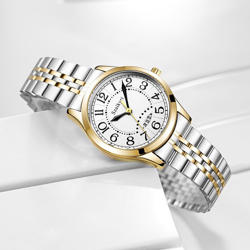 Montre Classique pour Femmes avec Chiffres Arabes Calendrier Résistant à l'Eau