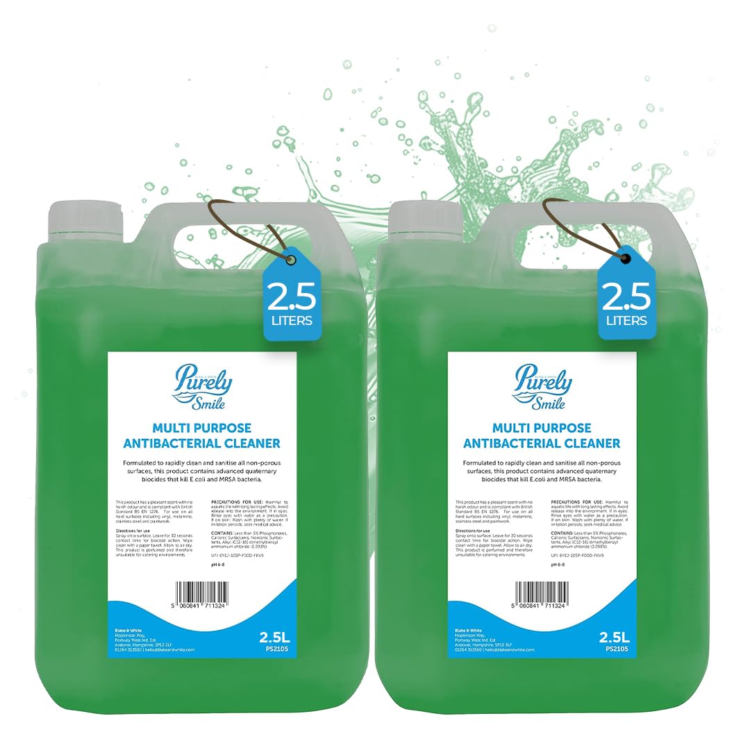 Antibacterial Multi Surface Cleaner 2.5L - Purely Smile Powerful Green Floor Cleaner Liquid for Walls and Unpolished Floors - Unscented Floor Cleaners - Pack of 2