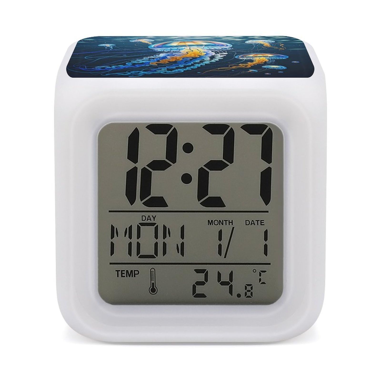FekiLoot Color Jellyfish Alarm Clock for Heavy Sleepers Wake Up Digital Clock with 7 Color Changing Night Light Super Loud Digital Alarm Clocks Small Machine Alarm Clocks