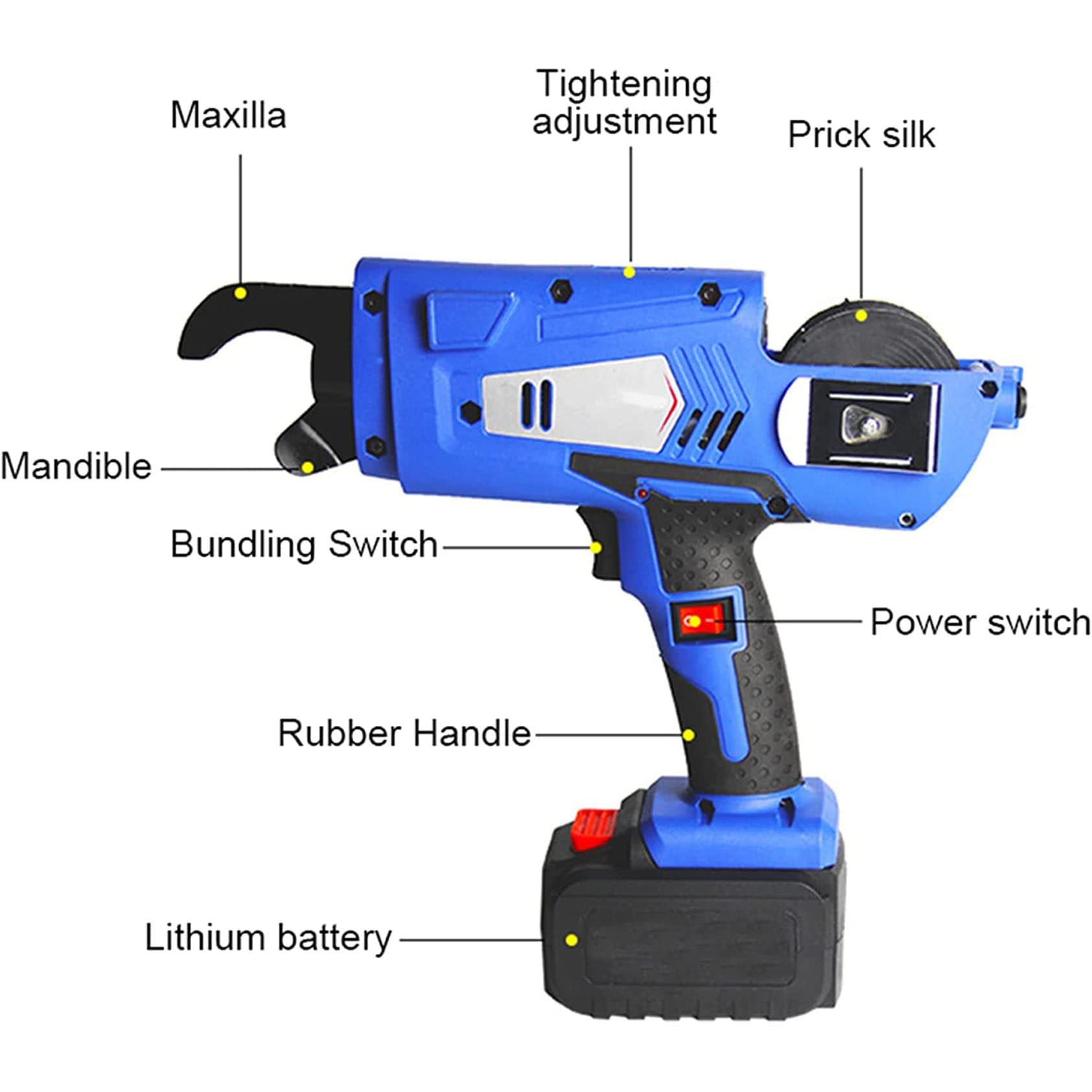 Pistola per legare tondo per cemento armato portatile ricaricabile, gamma di legatura 8-34 mm, pinza per annodare fili senza fili, strumento motore automatico per legare livelli di tondo per cemento