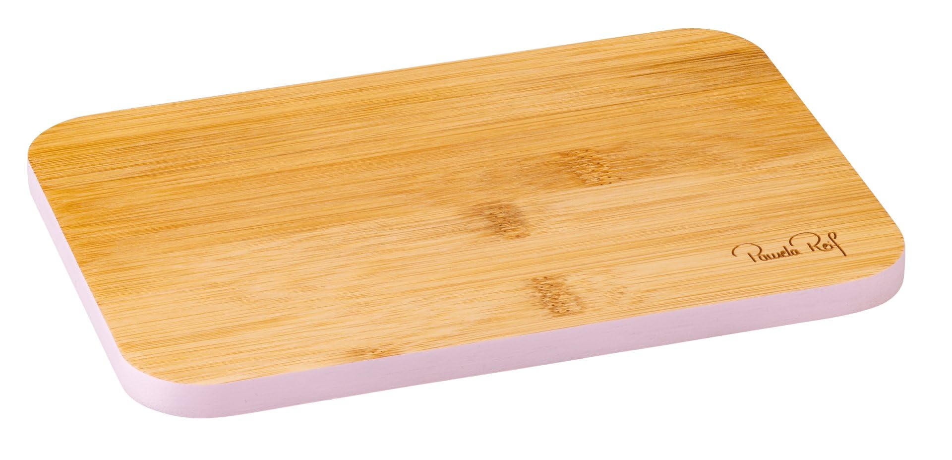Fackelmann Pink Pamela Reif Wooden Chopping Board, 100% Fsc Bamboo Chopping Board With Coloured Edge, For Precise Cutting Work, Approx. 21 X 15 Cm, Cleaning By Hand