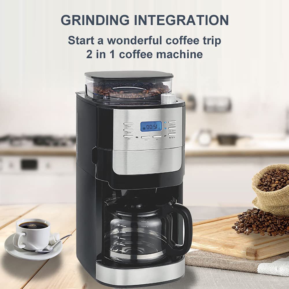 Macchina da caffè con Filtro a Goccia, Macchina da caffè Automatica con macinacaffè Integrato, appuntamento 24 Ore su 24, capacità del Serbatoio dell'Acqua 1,8
