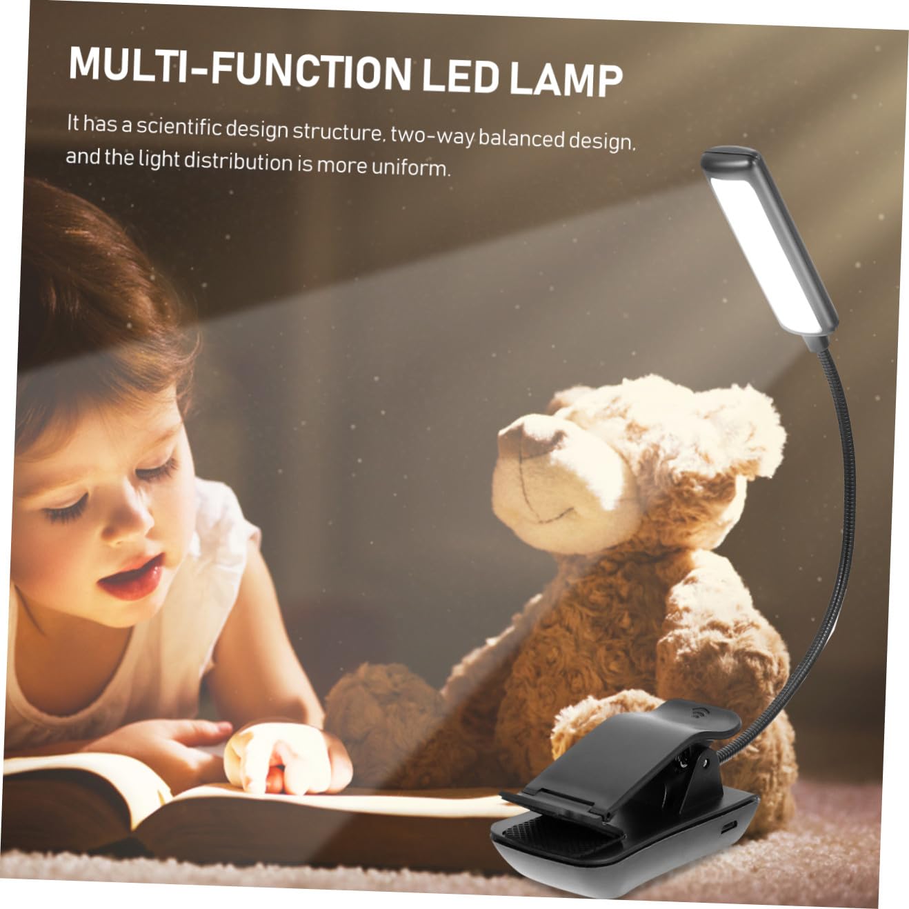 Lampe de Lecture LED Rechargeable à Clip, Noire, Lot de 2
