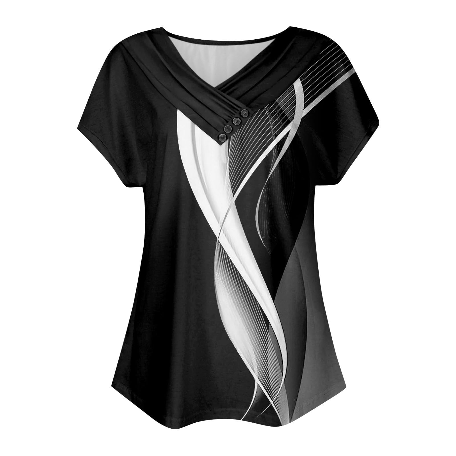Camicette da donna a maniche corte primaverili eleganti casual vestibilità ampia magliette con bottoni decorazione estiva tinta unita tunica top, Bb-nero, XX-Large
