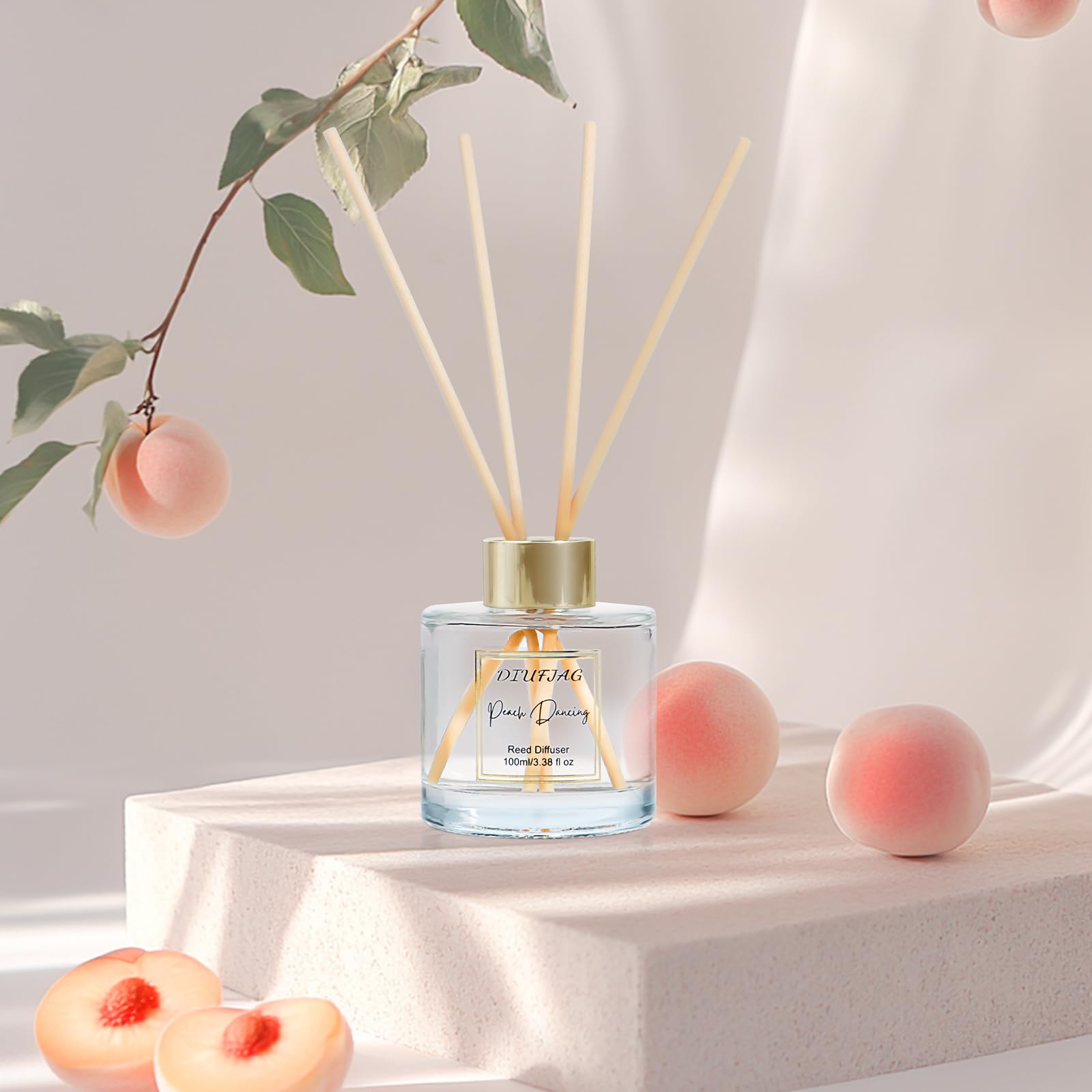 DIUFJAG Profumo per Ambienti,2 x 100ml,Arancia/Pesca,Orange Peach con 10 Bastoncini Profumati Aromaterapia,Diffusore per la casa,Reed Diffuser per Camera da Letto,Ufficio,Bagno,Scaffale