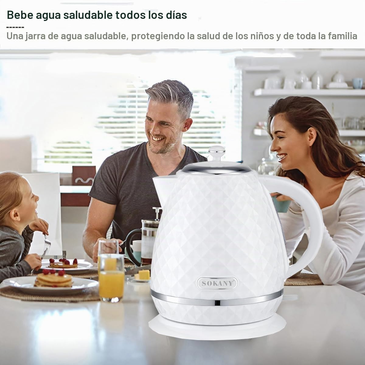 SOKANY SK-1032 2200W Hervidor de Agua Eléctrico, 1,7L Hervidor, Función Apagado Automático, Filtro Extraíble, Indicador Nivel Agua, Base de 360º, Blanco