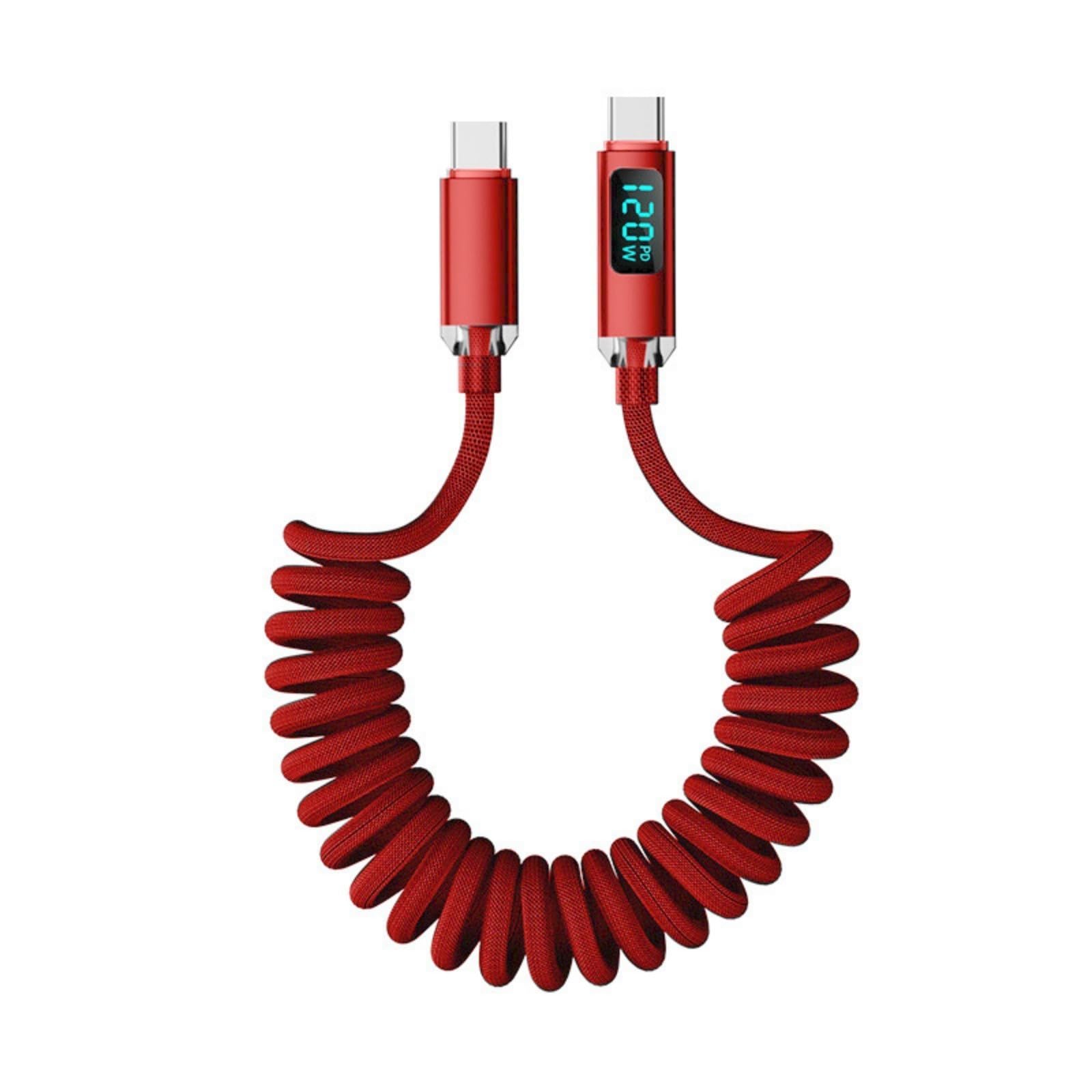 Kalttoy Retractably Type C to Type C Cable 120W Rapid Charging Spring Design Braide Cord 480mbps Tansfer for Laptop Phone Tablet