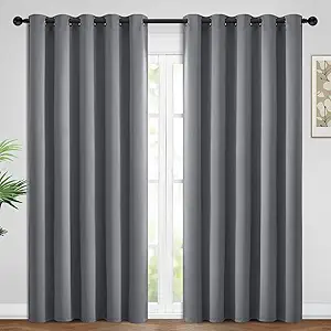 Yakamok Blackout Curtains Room Darkening Thermal Insulated Window Panels,Solid Grommet Top Drapes for Bedroom/Living Room(62Wx84L, Grey, 2 Panels)