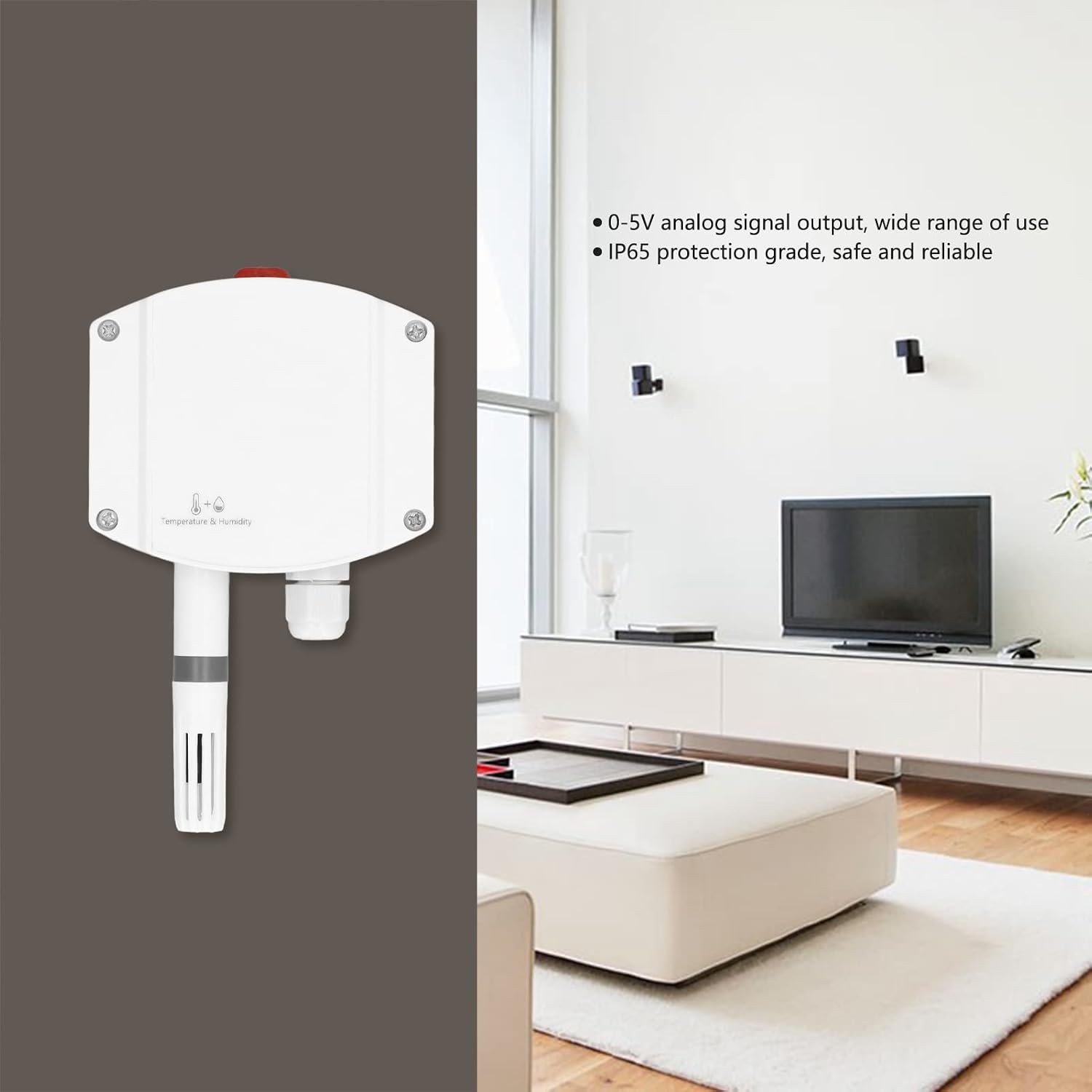 Temperature Humidity Transmitter, 10 to 30V IP65 Protection 0~5V Analog Circuit Resistant to Rain Snow Well Air Permeability Transmitter for Digital Display Meter PLC