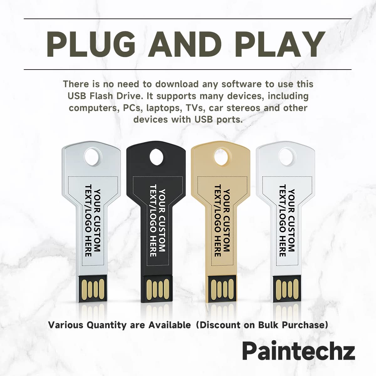 USB Stick Schlüssel Personalisiert 1000 Stück mit Logo Bedrucken oder Gravieren - als Firmengeschenk und Werbegeschenk - 4GB