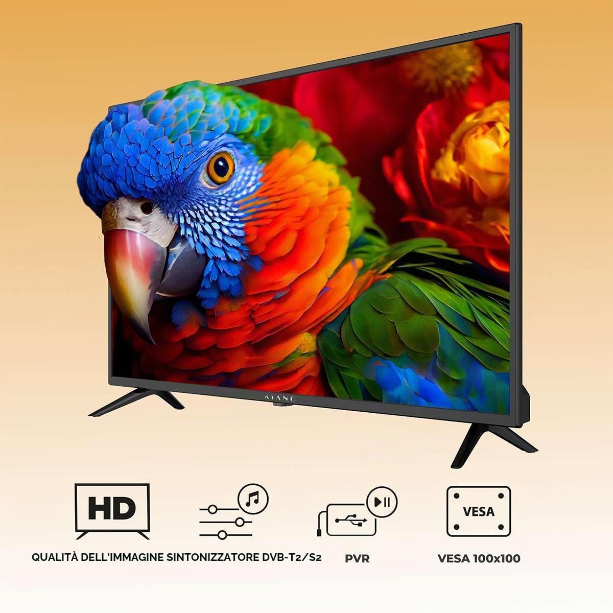 KIANO Slim TV 32" 80 cm DVB-T2 CI+ LED HD HDMI USB Dolby Audio PVR Hotel Mode Czarny