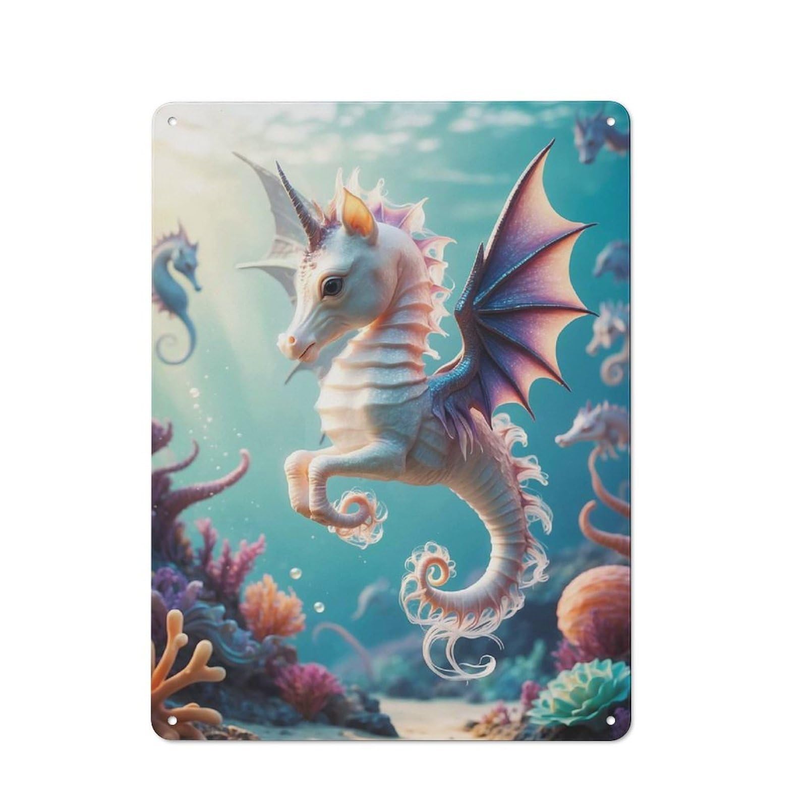Junmoney Hybrid Unicorn Seahorse Fry Rustic Metal Wall Sign 40X30cm For Kitchen Or Home Bar, Suited To Home Bar Enthusiasts