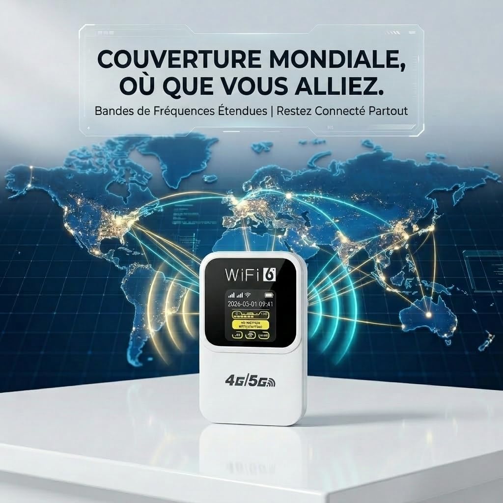 Routeur 5G Portable WiFi 6 Déverrouillé Modem Carte SIM Haut Débit 5G/4G+ 28 Appareils Voyage Télétravail
