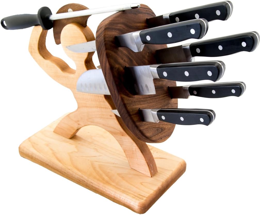 Spartan Knife Set - Chef's Edition - 8-piece, Handmade, Heavy Steel Professional Knife Set - American Maple & Walnut