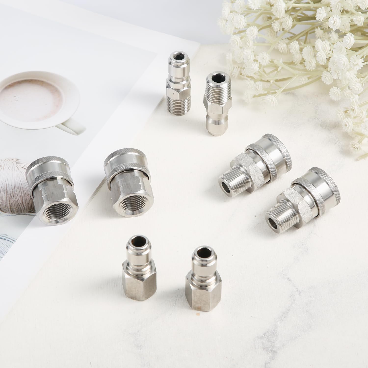 NQEUEPN 8pz Adattatori Idropulitrice Connessione Rapida, NPT 1/4" Raccordi per Idropulitrice Filettatura Maschio e Femmina Set Adattatori Idropulitrice Acciaio Inossidabile per Pompe Tubi da Giardino
