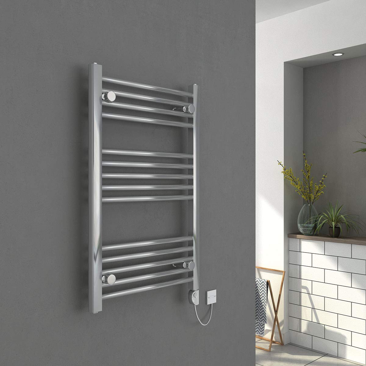 Thermostatic Electric Bathroom Chrome Straight Heated Towel Rail Warmer  Radiator 800 x 500 mm Bergen : Amazon.co.uk: Home u0026 Kitchen