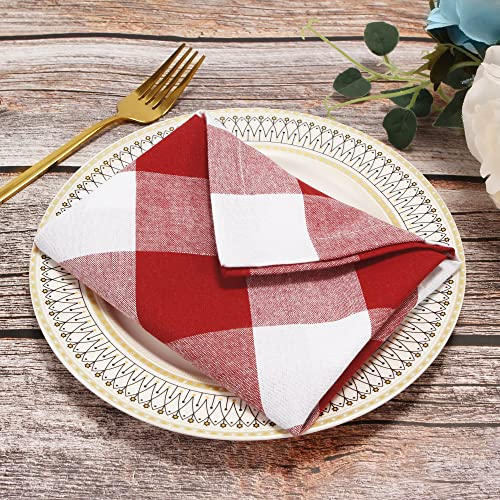 Servilletas de tela 20x20 pulgadas pack 12 cuadros rojo y blanco miniatura 5