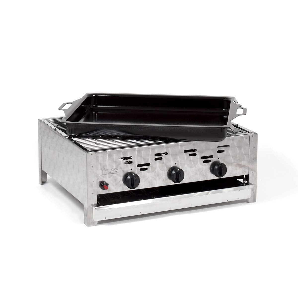 Gasgrill-Kombibräter 11kW 3-flammiger Edelstahl-Brenner mit Grillrost und emaillierter Stahlpfanne Gastrobräter Profigrill Verein