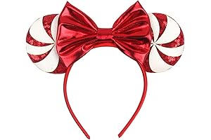 Christmas Minnie Mouse Ears Headband with Festive Peppermint Snowflakes
