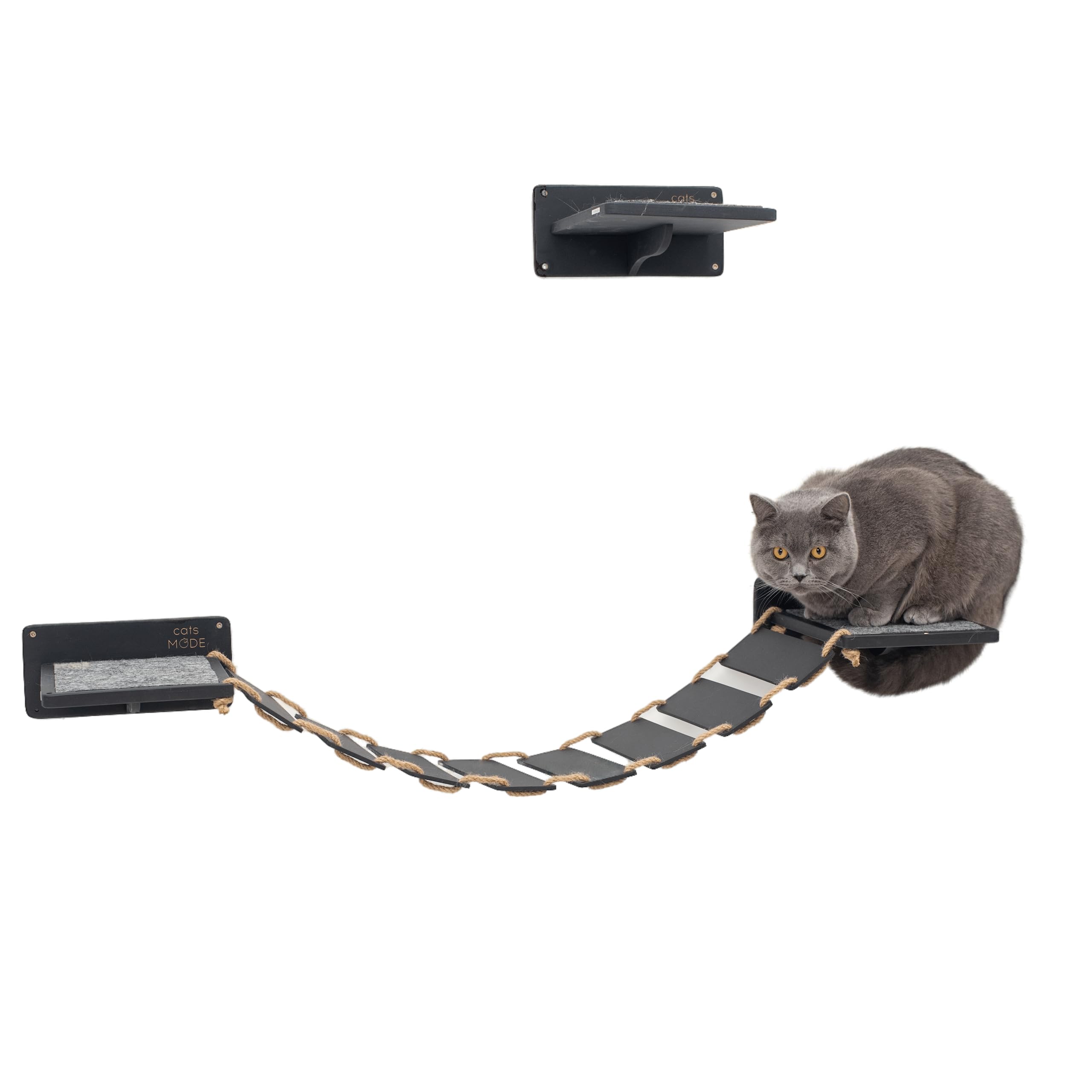 Wood Cat Bridge Cat Steps Cat Bed Wall Cat Toy Rustic Cat Tree Wall Decor Cat Lover Gift New Home Gift Cat Furniture Wall (Black, Bridge & 3 Steps)