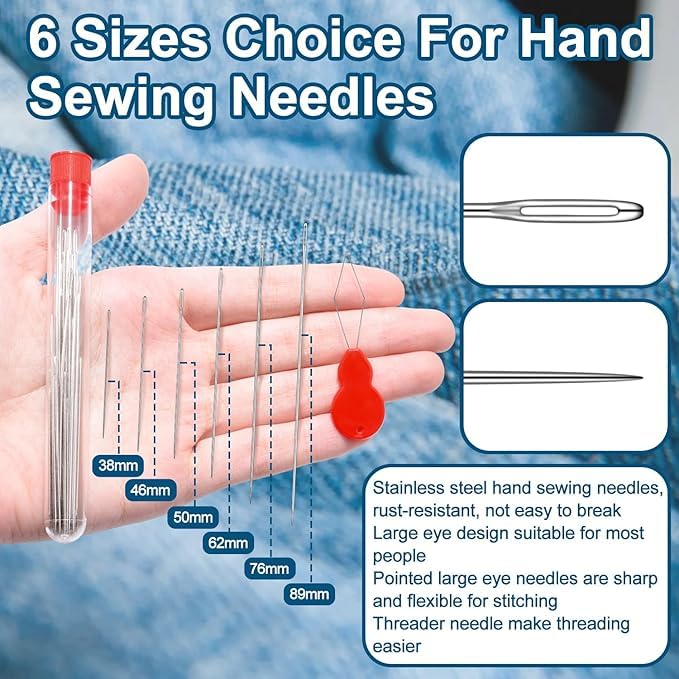 URBANMAC Hand Sewing Needles Set – 24Pcs Stainless Steel Needles with 5 Needle Threaders & Plastic Storage Tube – Assorted Sizes for Hand Stitching, Embroidery, Darning & DIY Crafts Accessories, 6 Assorted Sizes 4