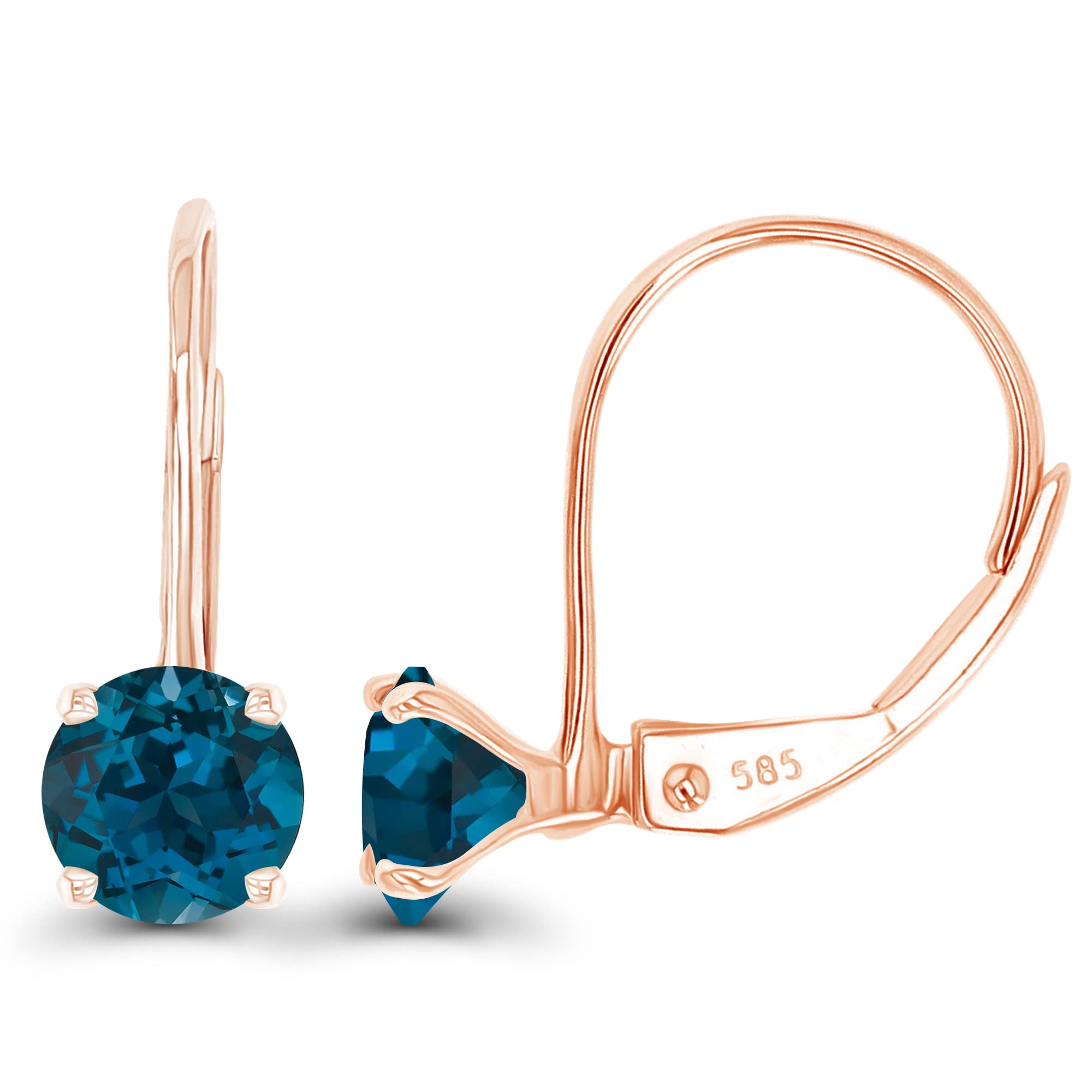 14k Gold Plated 925 Sterling Silver 5mm Round Hypoallergenic Genuine Birthstone Leverback Earrings