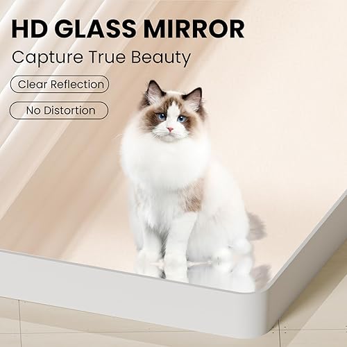 Miniatura 4 de Espejo de baño blanco para montar en la pared, con esquinas redondeadas y marco de metal, vidrio templado, antioxidante (horizontalvertical), 22 x