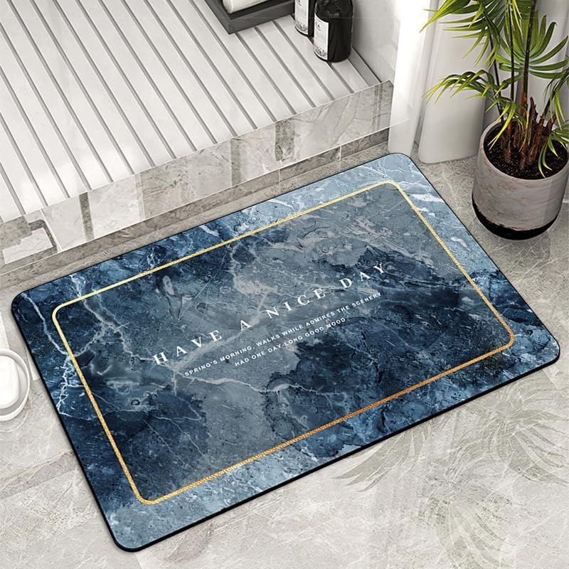 Tapis non-glipage en pierre de diatomite bleue effet marbre