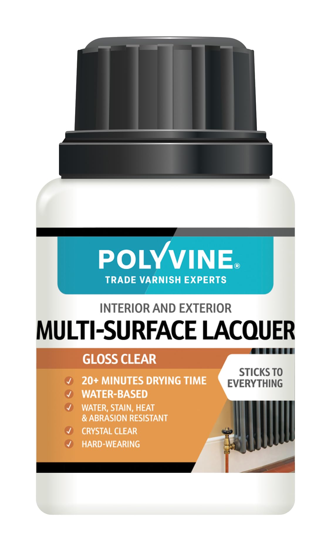 Polyvine Multi-Surface Lacquer Gloss, Satin or Dead Flat - Professional Quick Dry Clear Lacquer - Exterior, Interior Water Based Clear Sealer Protective Coating - Water & Heat Resistant, Gloss 100ml