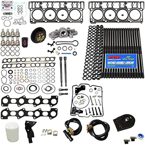 6.0L Revive Kit w/ARP Studs Head Gaskets Oil Cooler Stand Pipes HP Oil Rail Cups Gaskets Coolant Filtration Blue Kit - Fits Ford 6.0L Powerstroke Kit - 2003-2005.5 (18MM) - DK Engine Parts (18-4RA) Cover