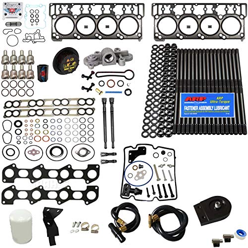 6.0L Revive Kit w/ARP Studs Head Gaskets Oil Cooler Stand Pipes HP Oil Rail Cups Gaskets Coolant Filtration Blue Kit - Fits Ford 6.0L Powerstroke Kit - 2003-2005.5 (18MM) - DK Engine Parts (18-4RA)