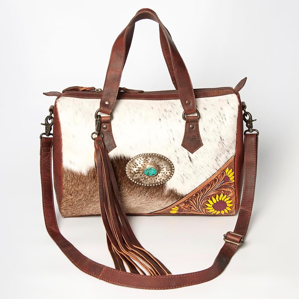 American Darling Briefcase Hand Tooled Hair-On Genuine Leather Women Bag Western Handbag Purse