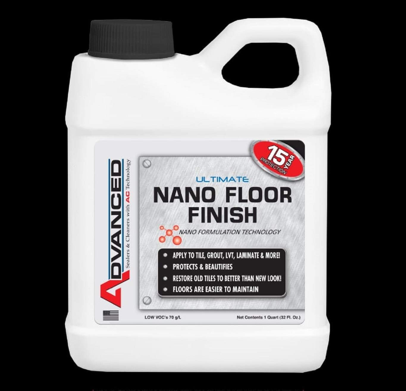 ADVANCED ULTIMATE NANO FLOOR FINISH with NANO FORMULATION TECHNOLOGY - Ceramic & Porcelain Tile, Vinyl, LVT, Hardwood and Laminate Flooring Sealer and Rejuvenator (Quart)