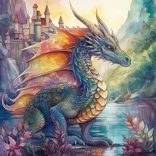 Image of Moohue Easy Stamped Cross Stitch Kits for Adults Beginners Animal Dragon Counted Cross Stitch Patterns Kits (Dragon 3)