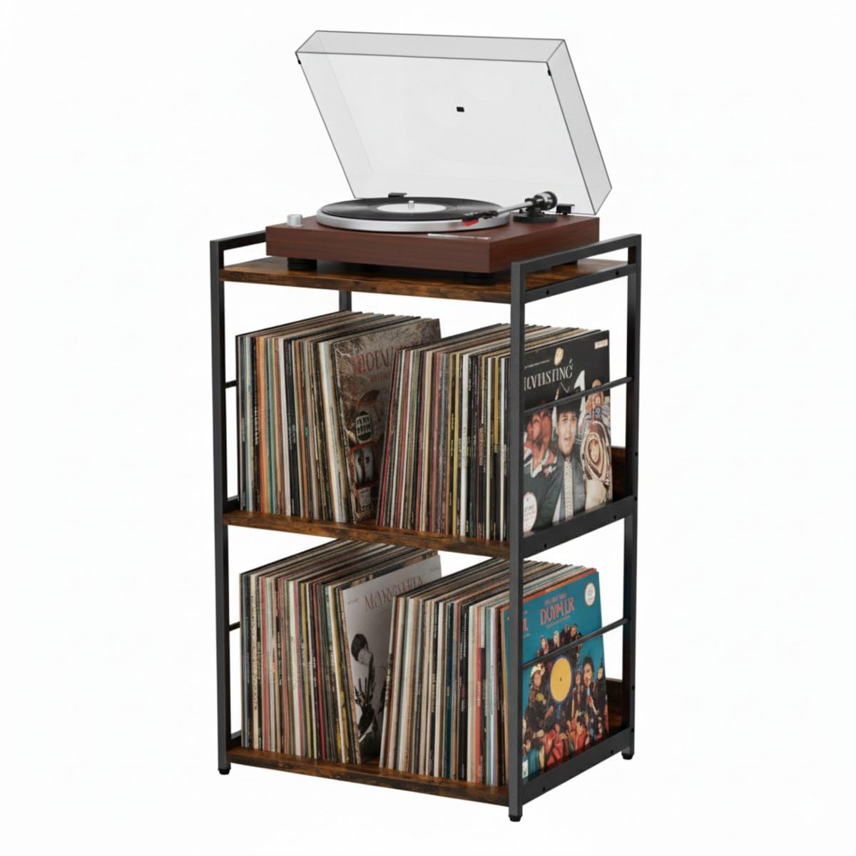 ACAZA Vinyl-Schrank – für Plattenspieler – 48 x 38 x 80 cm – Braun Vintage – Design Holz MDF – Aufbewahrungssystem Vinyl – Halterung LP – Schallplattenregal – Schallplattenschrank