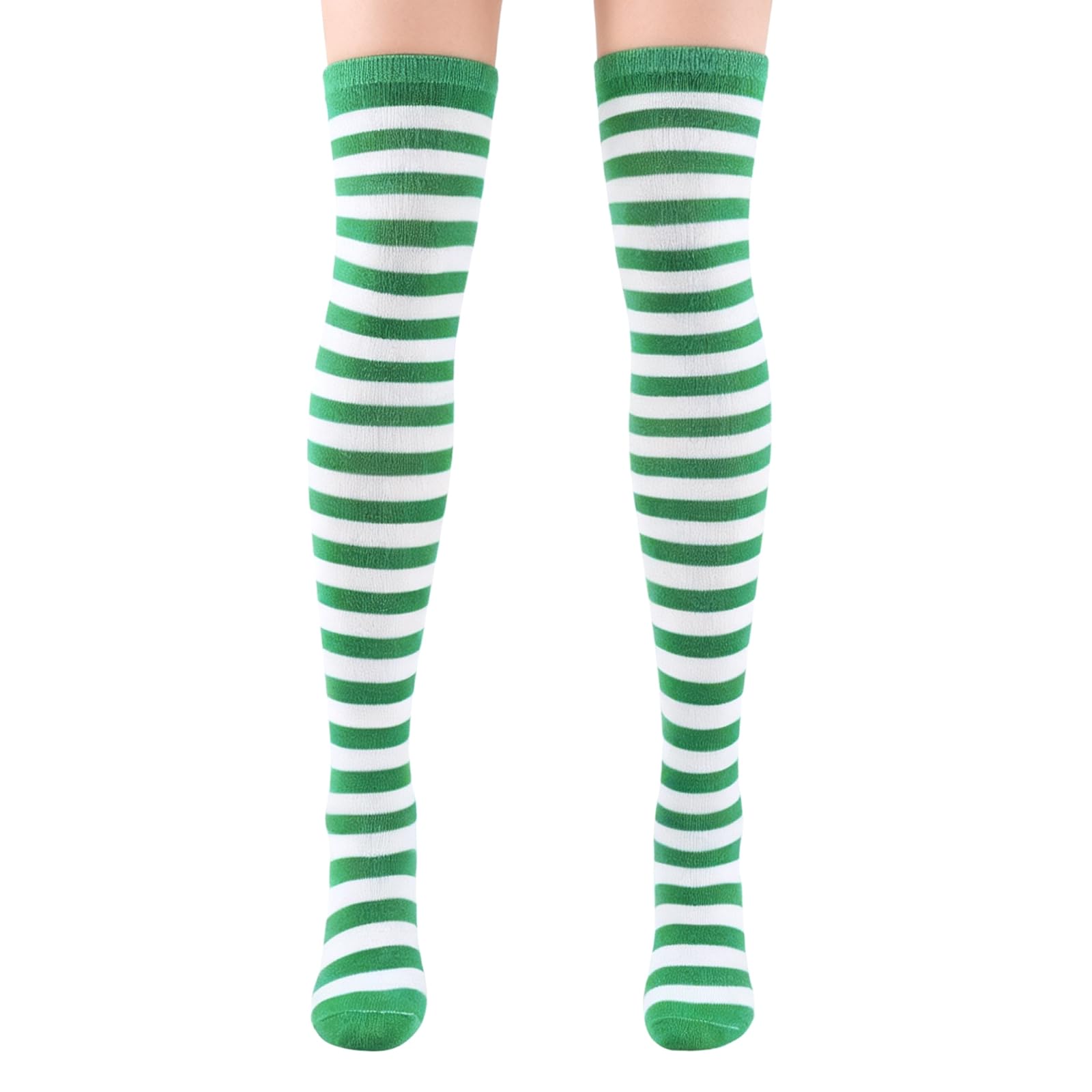 FACHOI Christmas Thigh High Socks, Striped Over Knee High Socks Women Long Striped Over Knee Stockings for Women Girls Xmas Cosplay Dress Up Accessories F4-XTGXW (Green white)