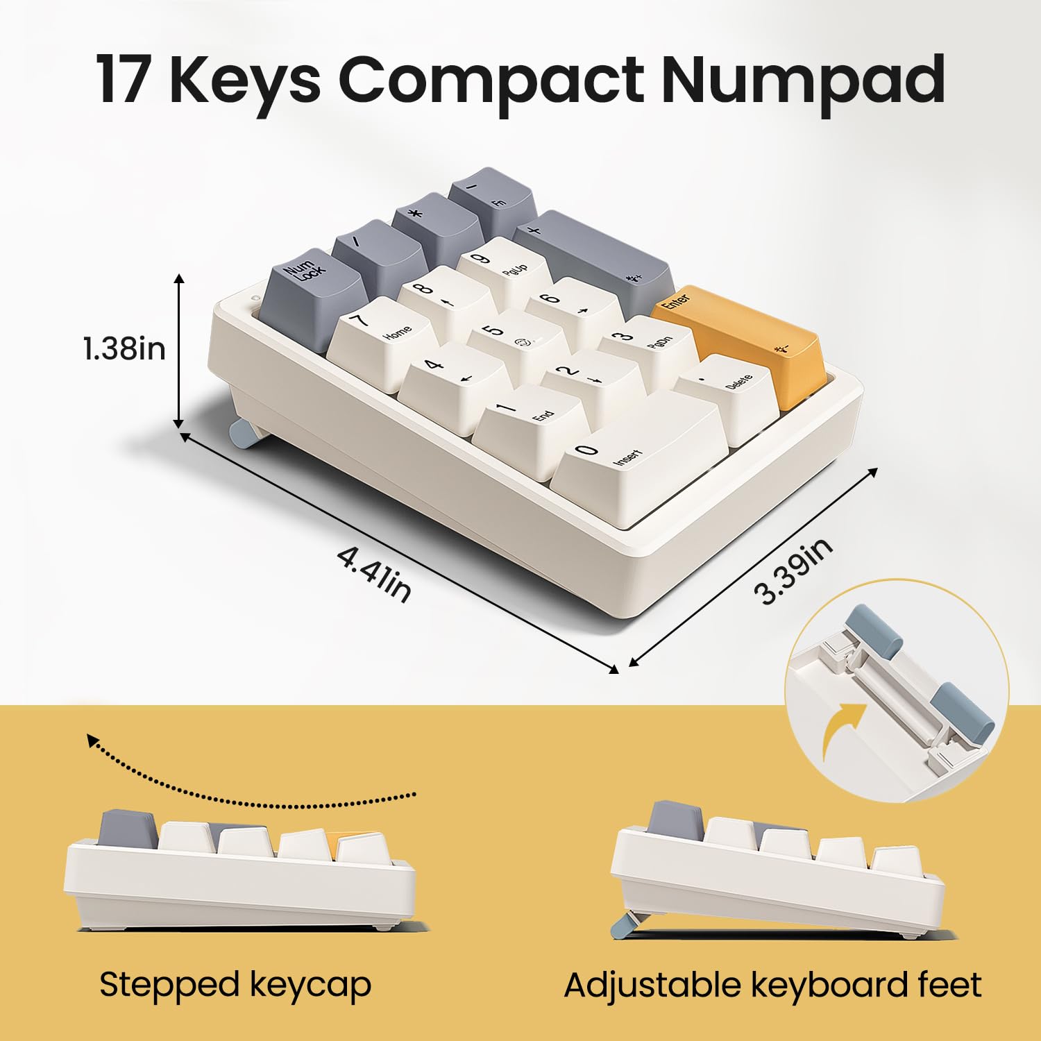 Kisnt MF17 Pavé numérique mécanique filaire, QMK/VIA programmable, 17 touches remplaçables à chaud, rétroéclairé RVB avec touches PBT pour ordinateur portable, MacBook, PC, claviers compacts (beige
