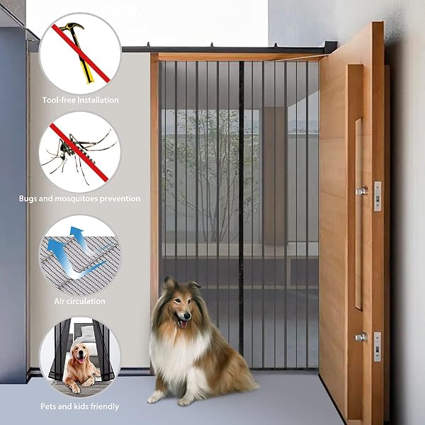Sekey 100x220 cm Zanzariera Magnetica per Porta, anti Insetti, per Legno, Ferro, Porte in Alluminio, Facile da Installare, Non è Necessario Praticare Fori, Apertura e Chiusura Silenziosa, Nero - 5