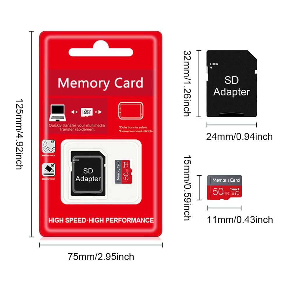 Paquete de 2 tarjetas TF de 50 GB con adaptador SD de ultra alta velocidad TF tarjeta de memoria