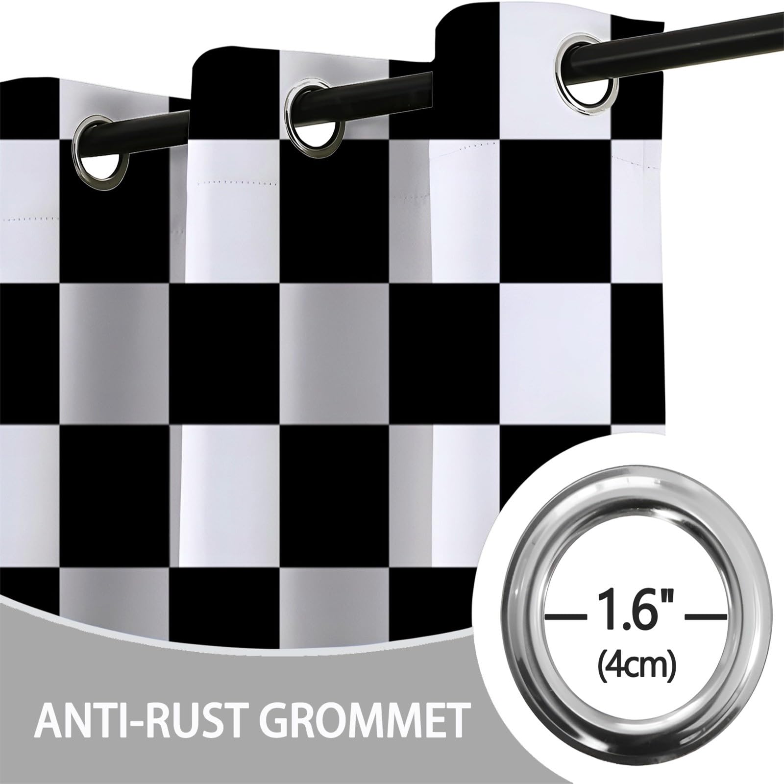 Rideaux Occultants Chambre Rayures Damier Noir, Rideaux à Œillets pour Salon et Chambre d'enfant Style Géométrique - Décoration de Fenêtre 183L X 214H cm Panneaux Isolants Thermiques et Phoniques