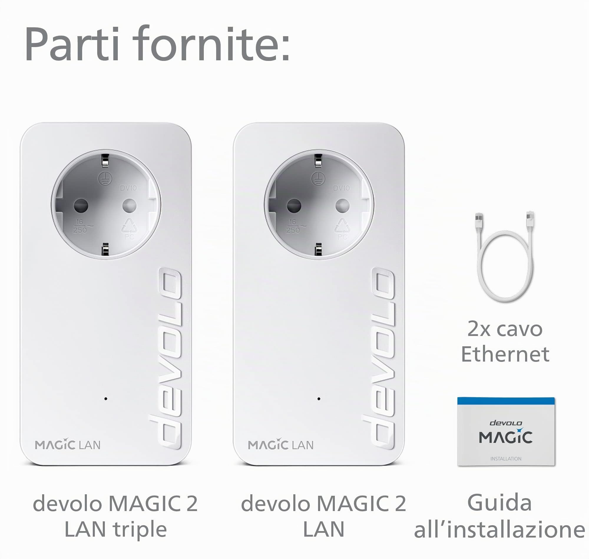 devolo Magic 2 LAN triple Starter Kit, adattatore Powerline, fino a 2.400 Mbps, 3 porte LAN Gigabit, bianco