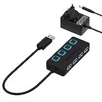 SABRENT Hub USB 3.2 Gen 1 (4 porte), Ciabatta Multipresa USB, Sdoppiatore USB, Singoli Interruttori ON, OFF e Spie LED con Alimentatore, per PS4, PS5, PC, Laptop, Chiavetta USB (HB-UMP3)